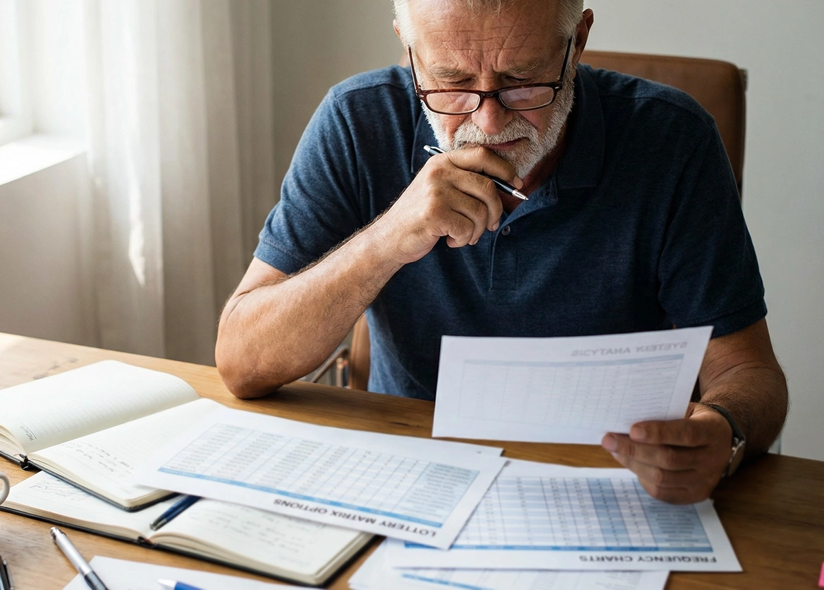 Pessoa analisando op&ccedil;&otilde;es de matrizes de loteria
