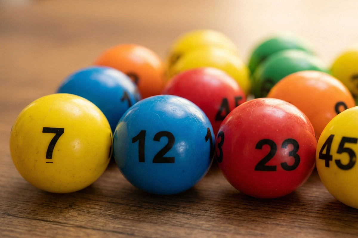 Bolas numeradas coloridas usadas em sorteios de loteria