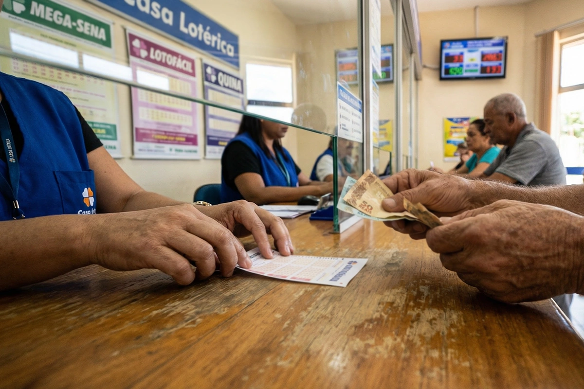 Cliente realizando aposta no balcão de casa lotérica