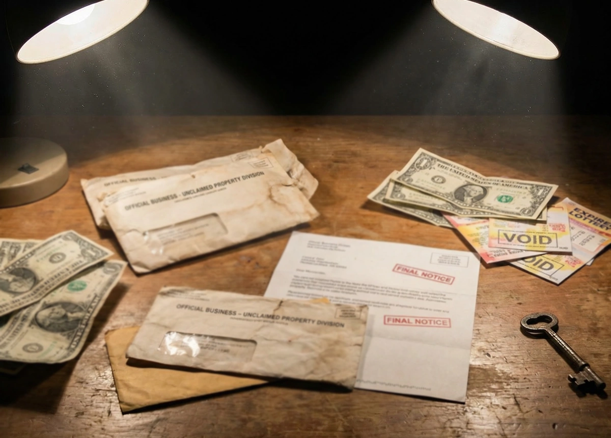 Dinheiro e documentos representando prêmios não resgatados