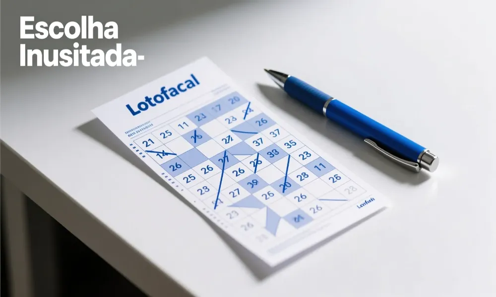 Volante da Lotofácil com marcações incomuns demonstrando estratégia de escolher combinações menos populares